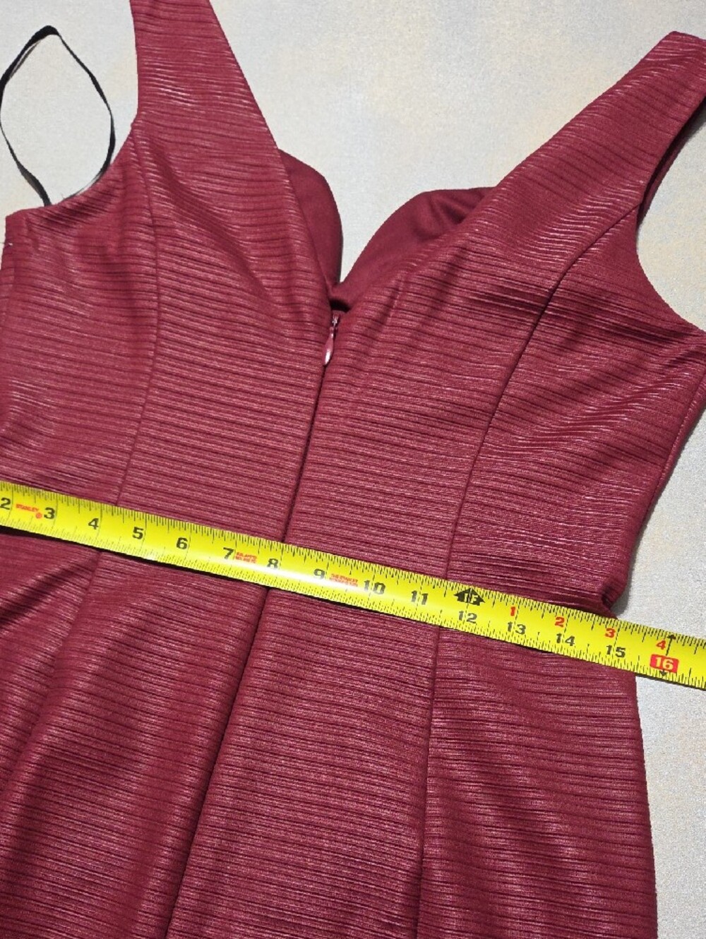 GUESS Wine Red Ribbed V-Notch Mini Dress - Picture 8 of 10